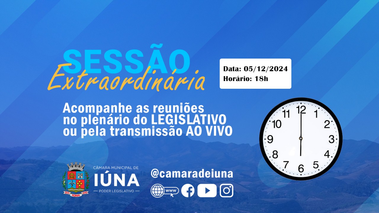 Câmara Municipal convoca vereadores para a 5ª Sessão Extraordinária