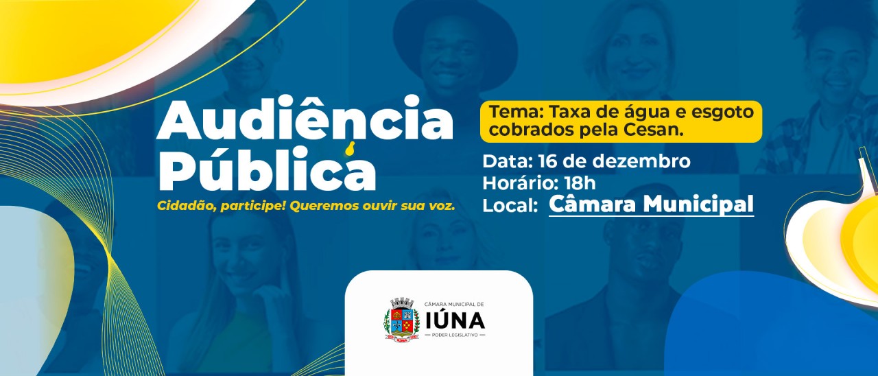 Audiência Pública sobre taxas de saneamento da Cesan será realizada no auditório da Câmara Municipal