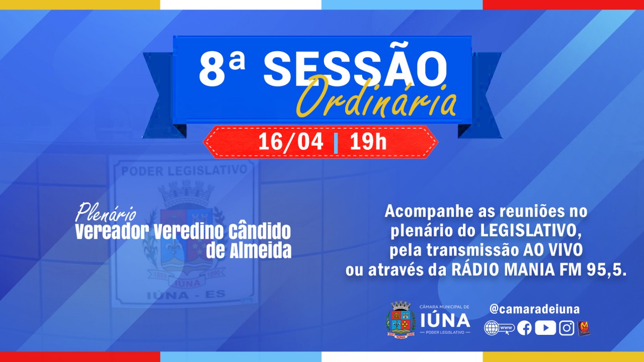 Câmara Municipal convoca vereadores para 8ª Sessão Ordinária