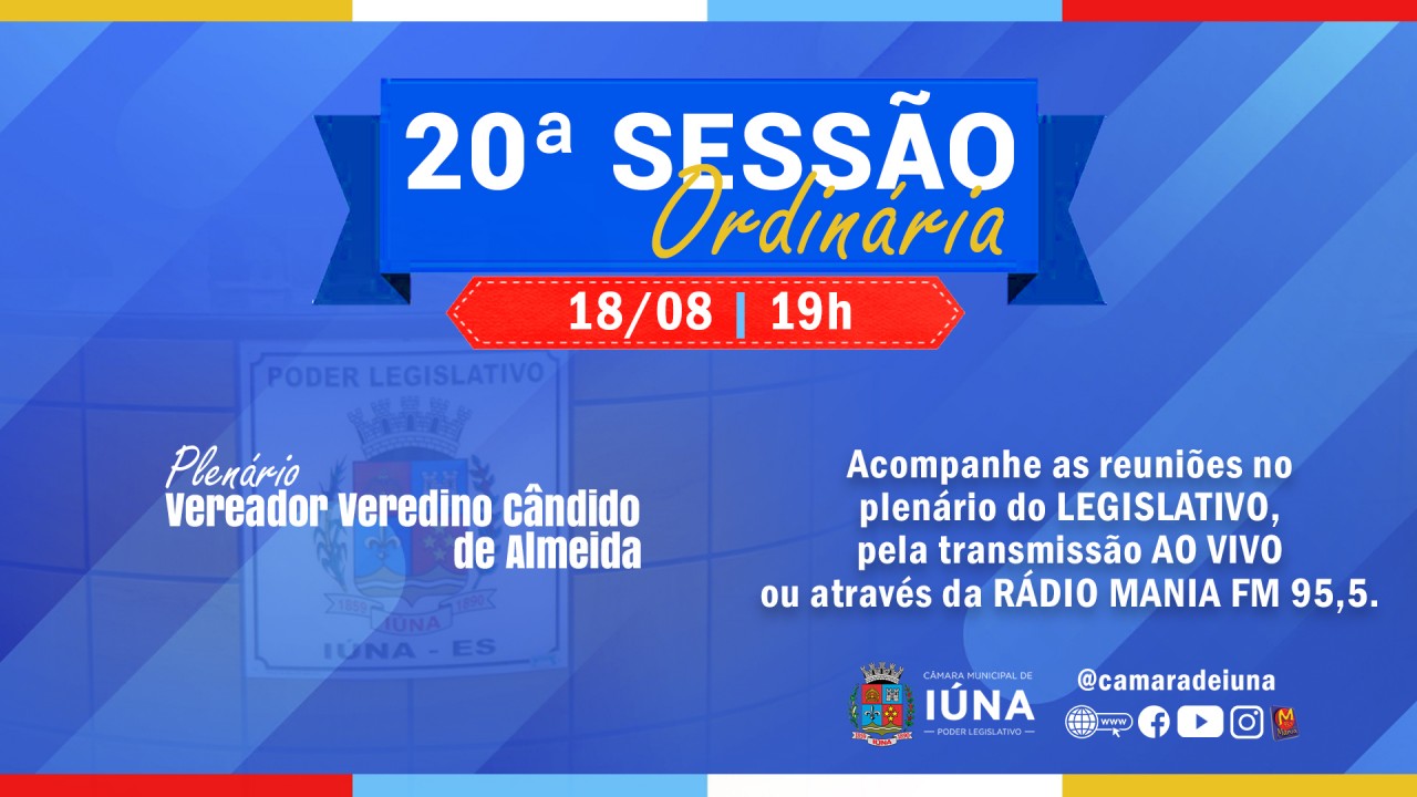 Câmara Municipal convoca vereadores para 20ª Sessão Ordinária