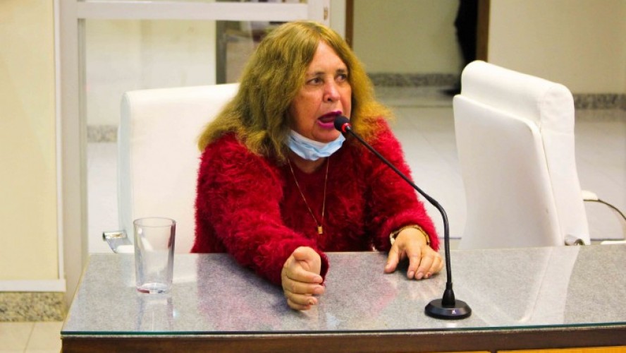 Vereadora Maria Miguelina durante discurso na última sessão