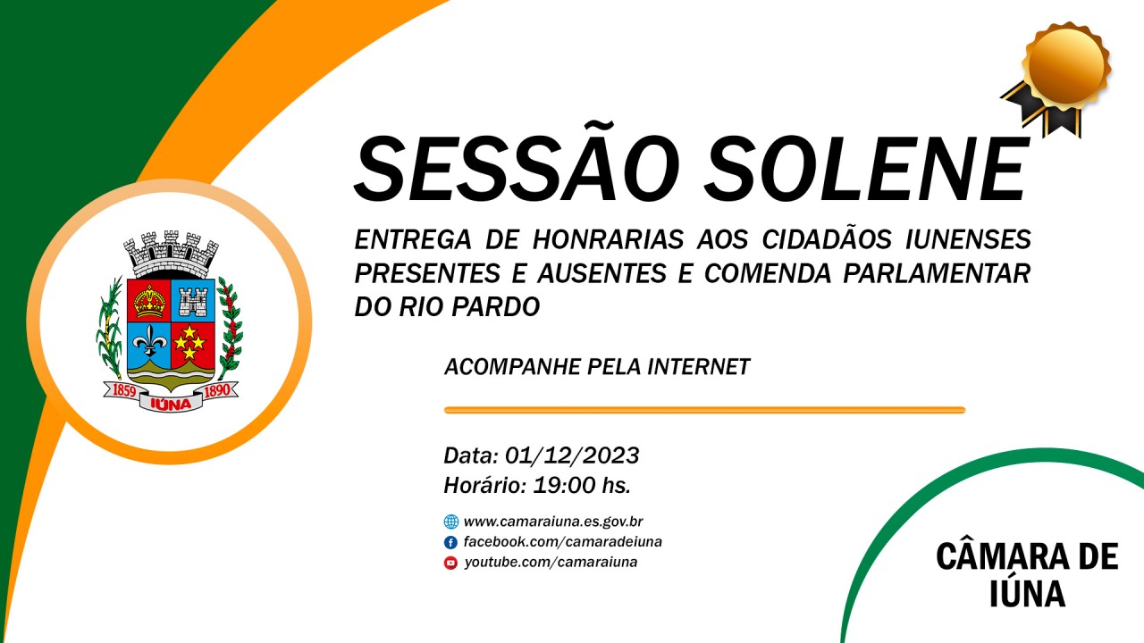 Câmara Municipal fará Sessão Solene para entrega do Título Cidadão Iunense nesta sexta (01)