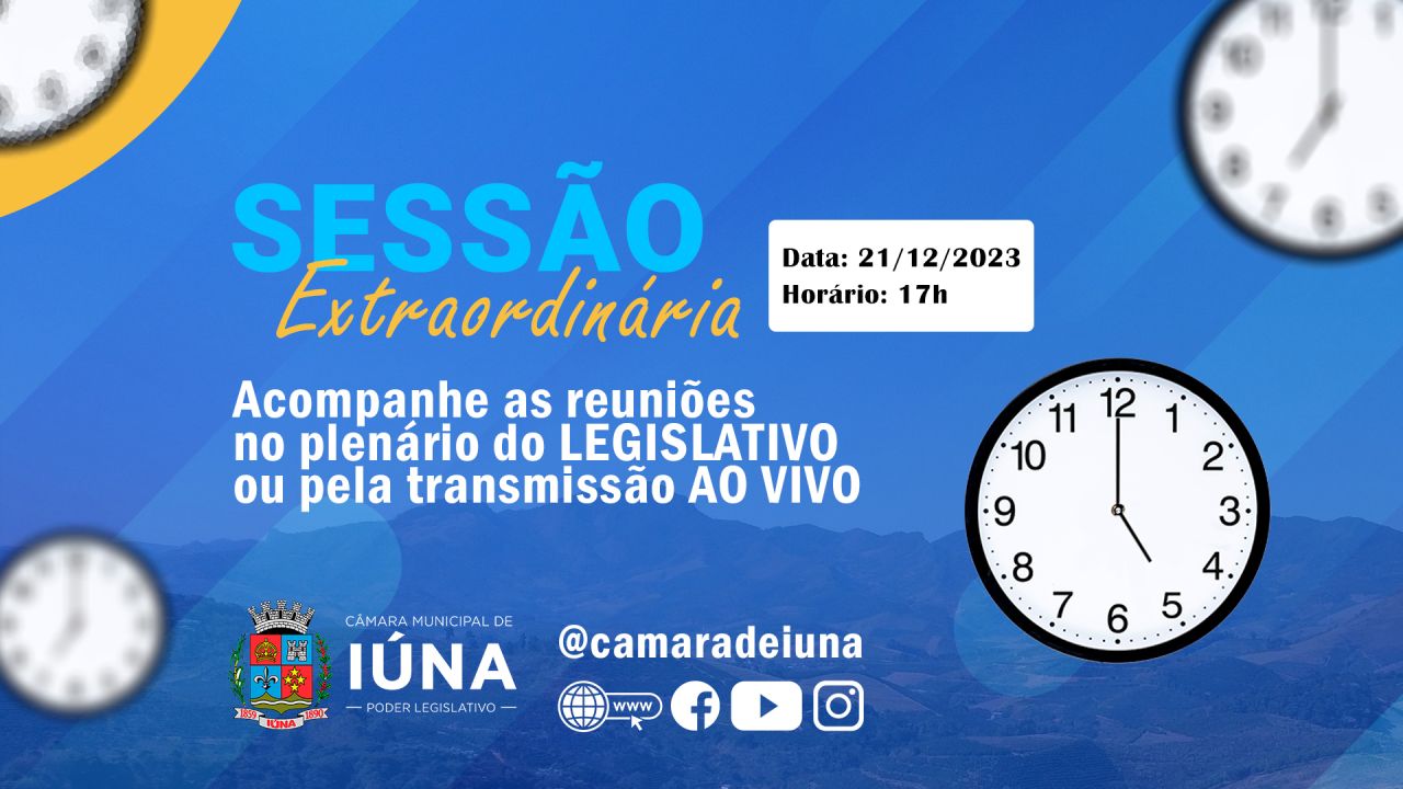 Câmara Municipal convoca seus vereadores para Sessão Extraordinária nesta quinta-feira (21) Câmara Municipal convoca seus vereadores para Sessão Extraordinária nesta quinta-feira (21)