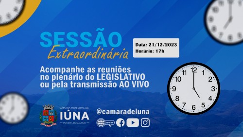 Câmara Municipal convoca seus vereadores para Sessão Extraordinária nesta quinta-feira (21) Câmara Municipal convoca seus vereadores para Sessão Extraordinária nesta quinta-feira (21)
