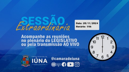 Câmara Municipal convoca vereadores para Sessão Extraordinária nesta quarta-feira (20) Câmara Municipal convoca vereadores para Sessão Extraordinária nesta quarta-feira (20)