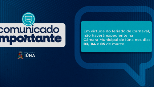Não haverá expediente na Câmara Municipal de 03 a 05 de março Não haverá expediente na Câmara Municipal de 03 a 05 de março