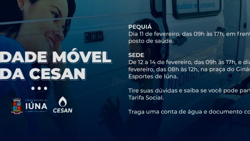 Cesan estará com unidade móvel em Iúna na próxima semana Cesan estará com unidade móvel em Iúna na próxima semana