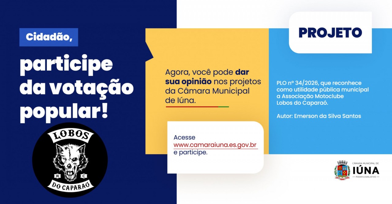 Câmara de Iúna abre votação popular sobre projeto que concede utilidade pública ao Motoclube Lobos do Caparaó Câmara de Iúna abre votação popular sobre projeto que concede utilidade pública ao Motoclube Lobos do Caparaó