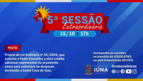 Câmara Municipal convoca extraordinária para votar crédito adicional para a Santa Casa Câmara Municipal convoca extraordinária para votar crédito adicional para a Santa Casa